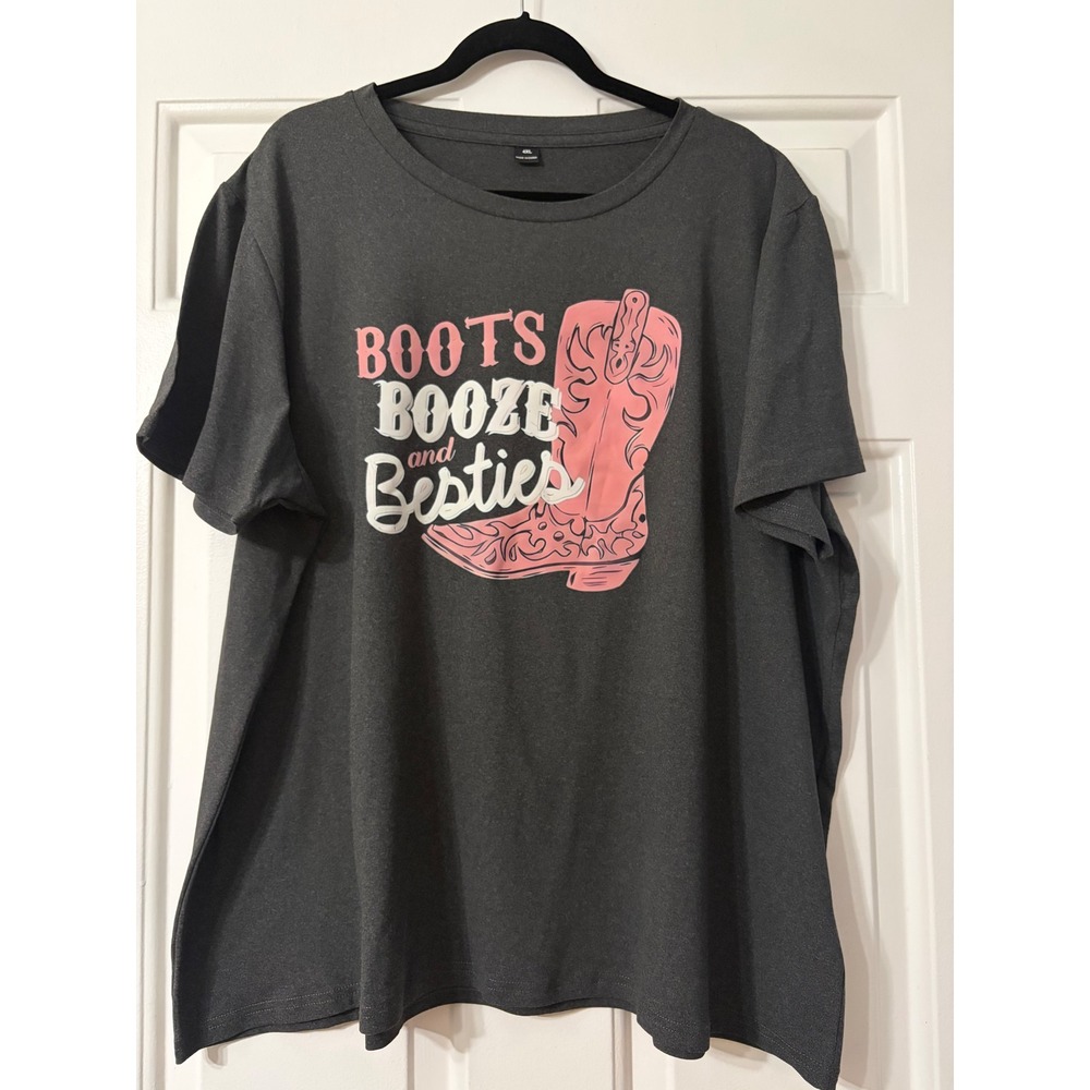 Boots Booze and Besties Plus size Graphic Tee | 4XL || Charcoal Grey|